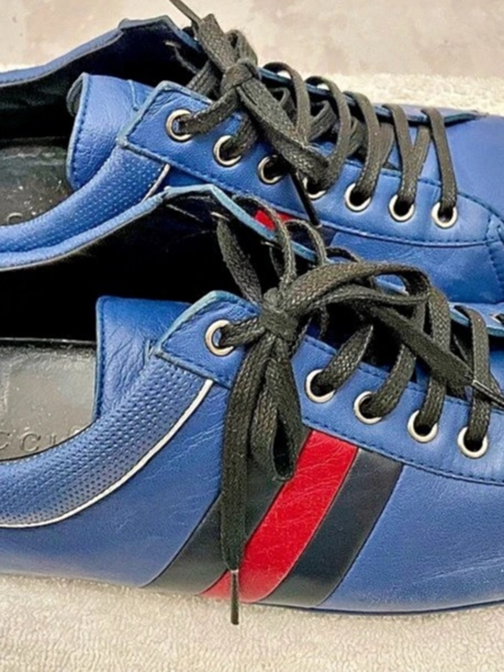 Gucci Blue & Red Leather Sneakers US 11.5